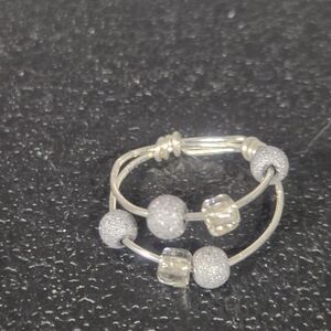 Hand Crafted Silver Tone Multi-Band Beaded Fidget Ring
